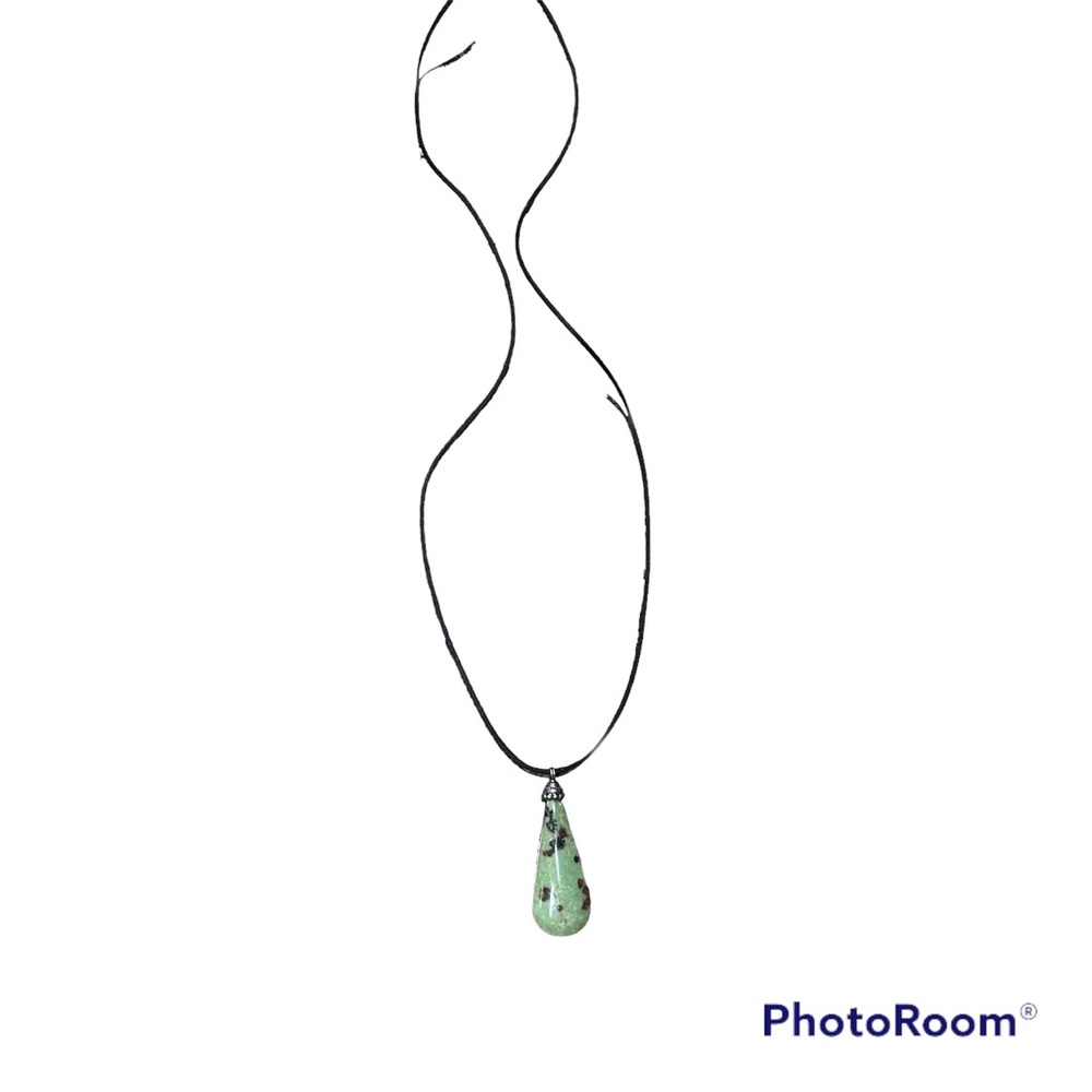 Jade Tear Drop Pendant Necklace Adjustable Brown Chord Men Women’s Unisex